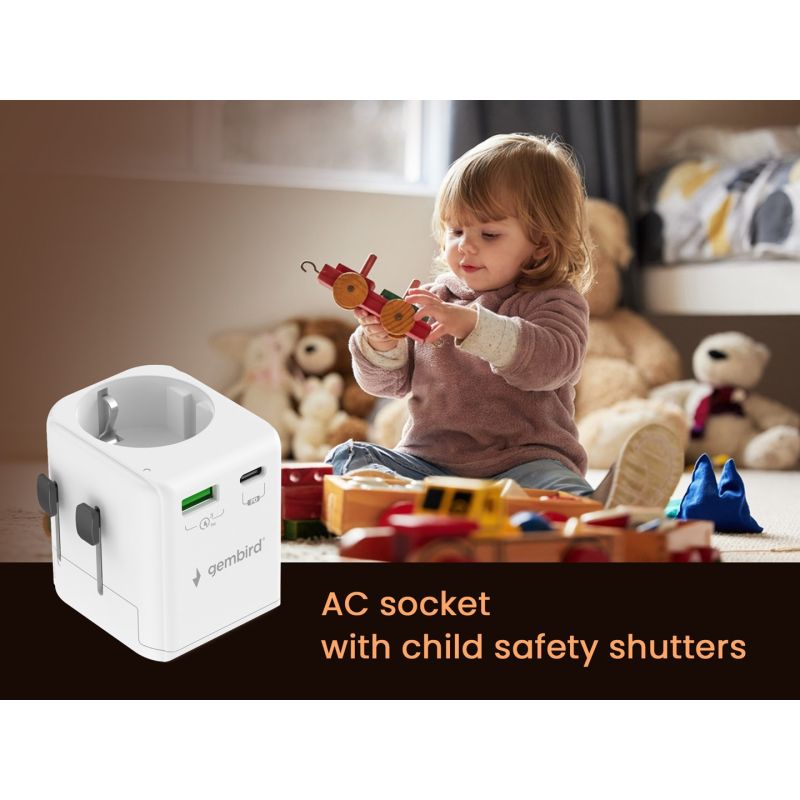 GEMBIRD UNIVERSAL GROUNDED TRAVEL ADAPTER 20W, WHITE Kable i adaptery/Adaptery, przejściówki Your Sports Performance