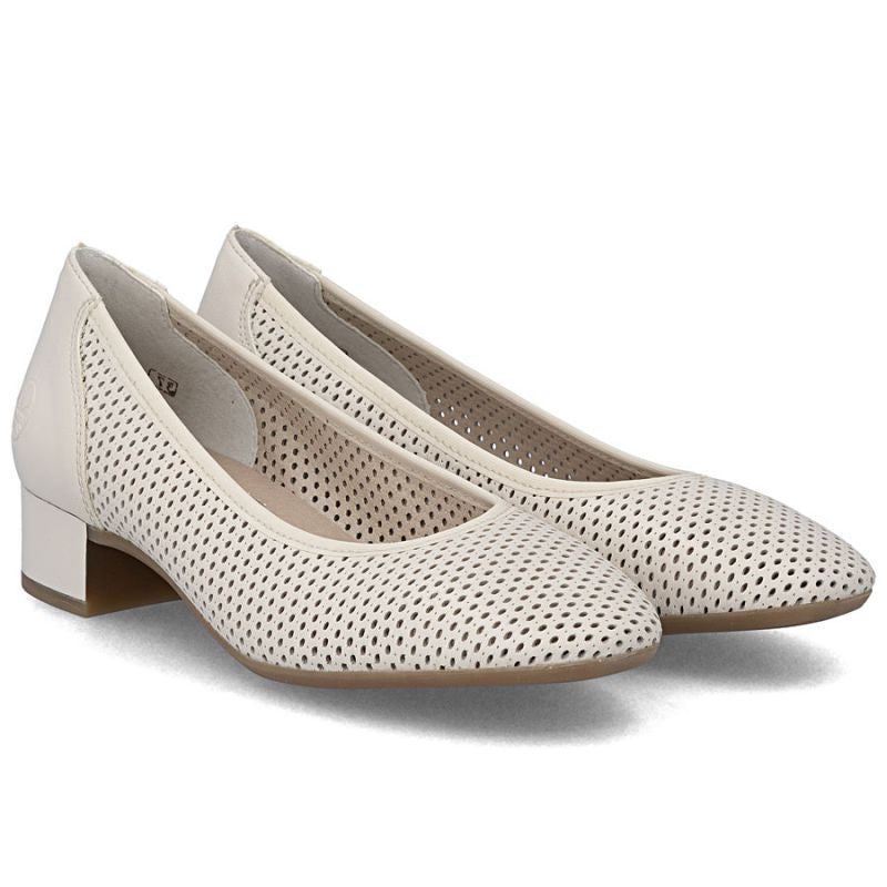 Women's leather pumps with openwork, beige Rieker 43459-60 Rieker