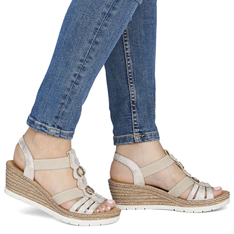 Women's comfortable beige espadrille sandals Rieker 619B2-60 Rieker