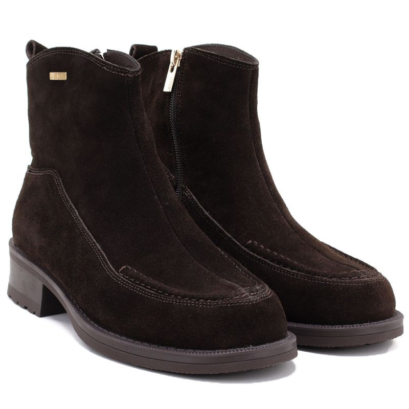 Women's leather ankle boots with stitching, chocolate Big Star