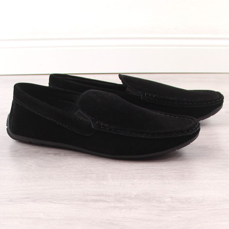 Men's Suede Slip-On Loafers with Openwork Black News 4873 Footwear Your Sports Performance