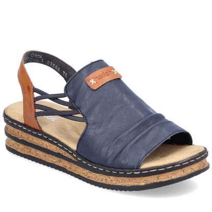 Comfortable women's wedge sandals, blue Rieker 62962-14 Rieker