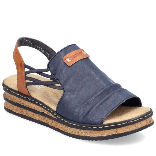 Comfortable women's wedge sandals, blue Rieker 62962-14 Rieker