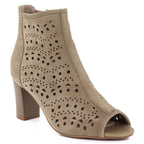 Women's openwork suede high-heeled ankle boots in beige Jezzi ASA283-8 To be categorized Your Sports Performance
