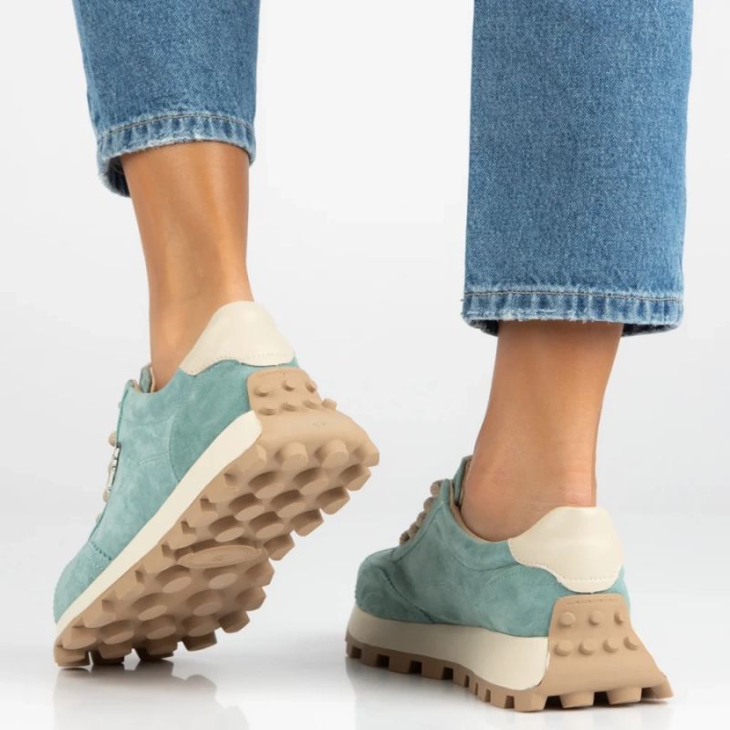 Leather platform sneakers in green Filippo DP7498