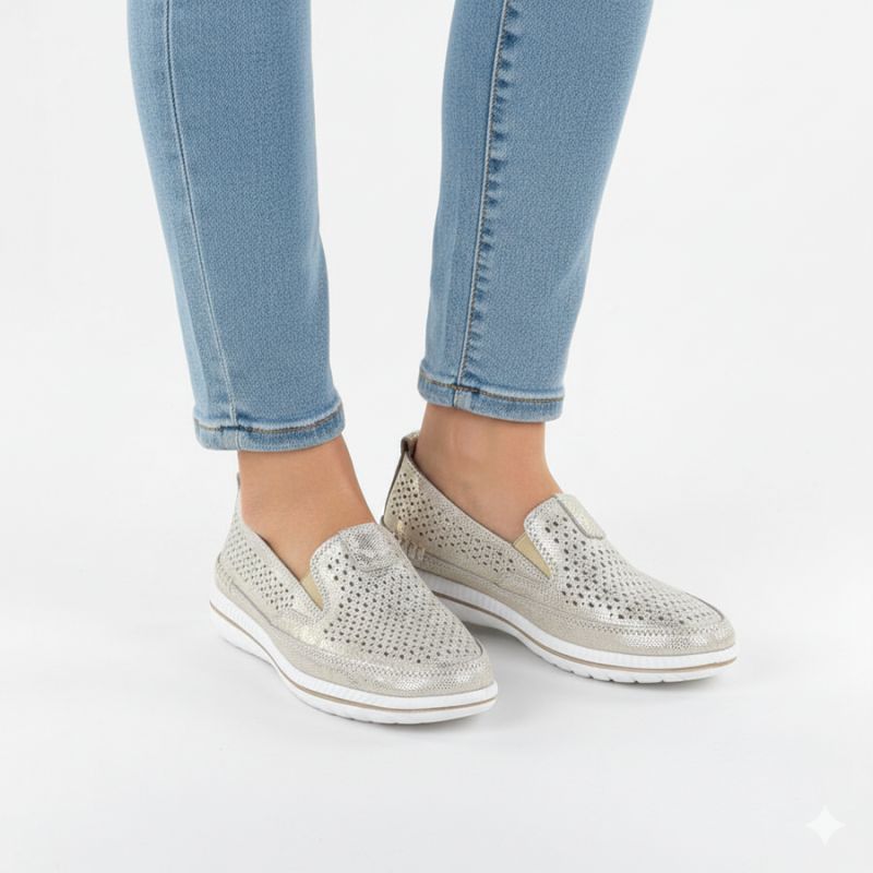 Women's leather openwork shoes in gold Jezzi 5364 To be categorized Your Sports Performance