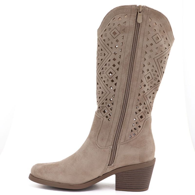 Women's openwork cowboy boots beige S.Barski HY62-8126