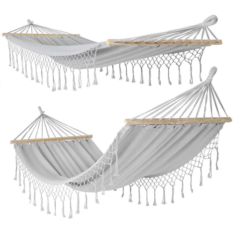 GARDEN HAMMOCK FOR 2 PEOPLE 200X150CM WITH SPREADER BAR AND FRINGE MIAMI GRAY Home and Garden/Garden Your Sports Performance