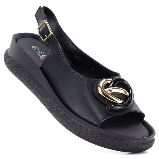 Women's leather platform sandals black S.Barski 61-6047 S.Barski