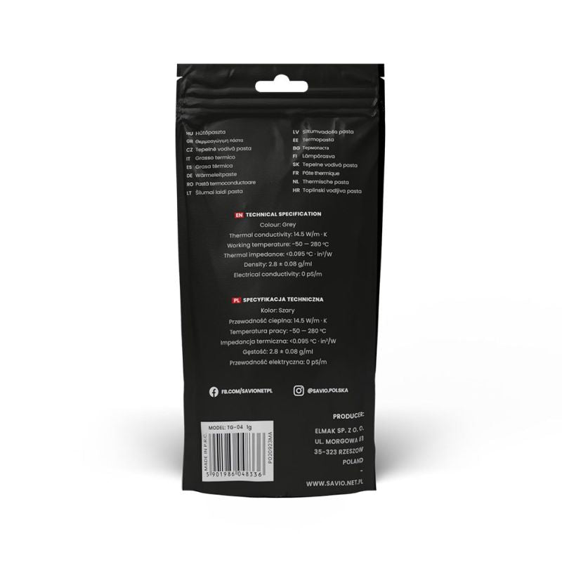 SAVIO THERMAL CONDUCTIVE PASTE 14.5W/MK, 2G, TG-04 Chłodzenie/Pasty termoprzewodzące Your Sports Performance