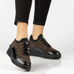 Leather suede crocodile wedge shoes brown Filippo DP8106