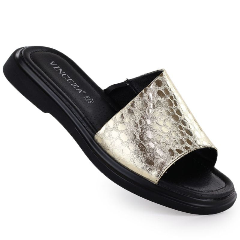 Women's gold leather flip-flops Vinceza 66914 Vinceza