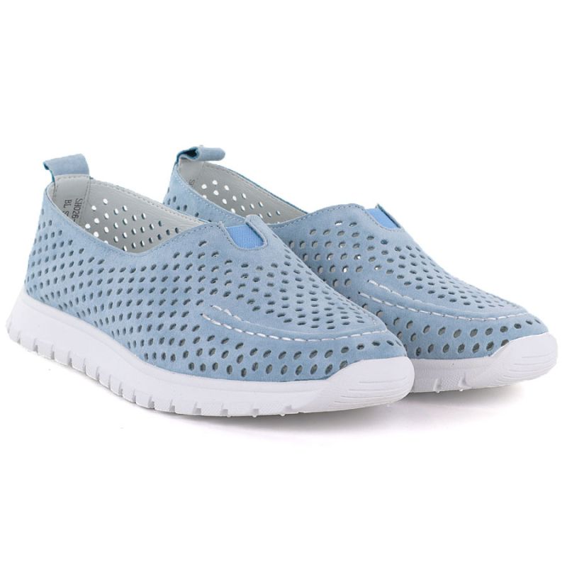 Women's leather openwork shoes, blue Vinceza 93220 Vinceza