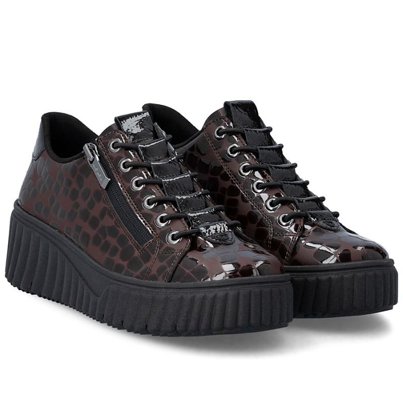 Women's patent leather sneakers crocodile brown Rieker N2555-25