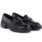 Women's leather lords moccasins with thick soles, black Vinceza 39985 Vinceza