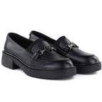 Women's leather lords moccasins with thick soles, black Vinceza 39985 Vinceza