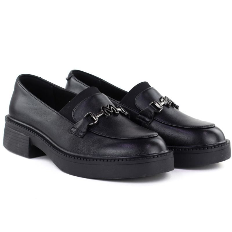 Women's leather lords moccasins with thick soles, black Vinceza 39985 Vinceza