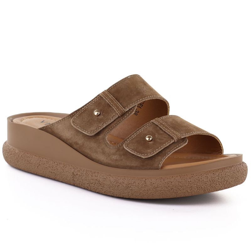 Women's brown leather wedge sandals Vinceza 66916 Vinceza