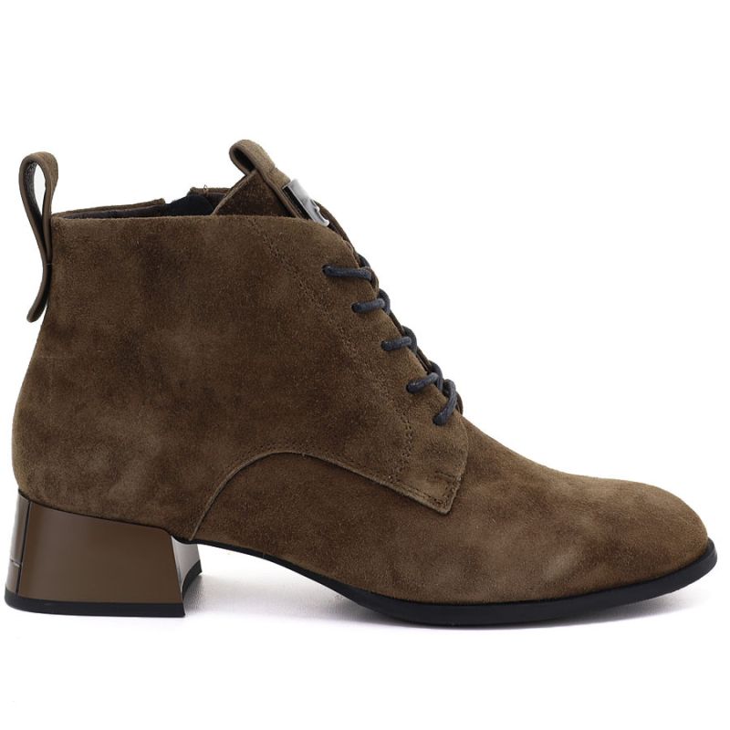 Women's leather ankle boots with heels, camel suede, Vinceza FIO27-67036