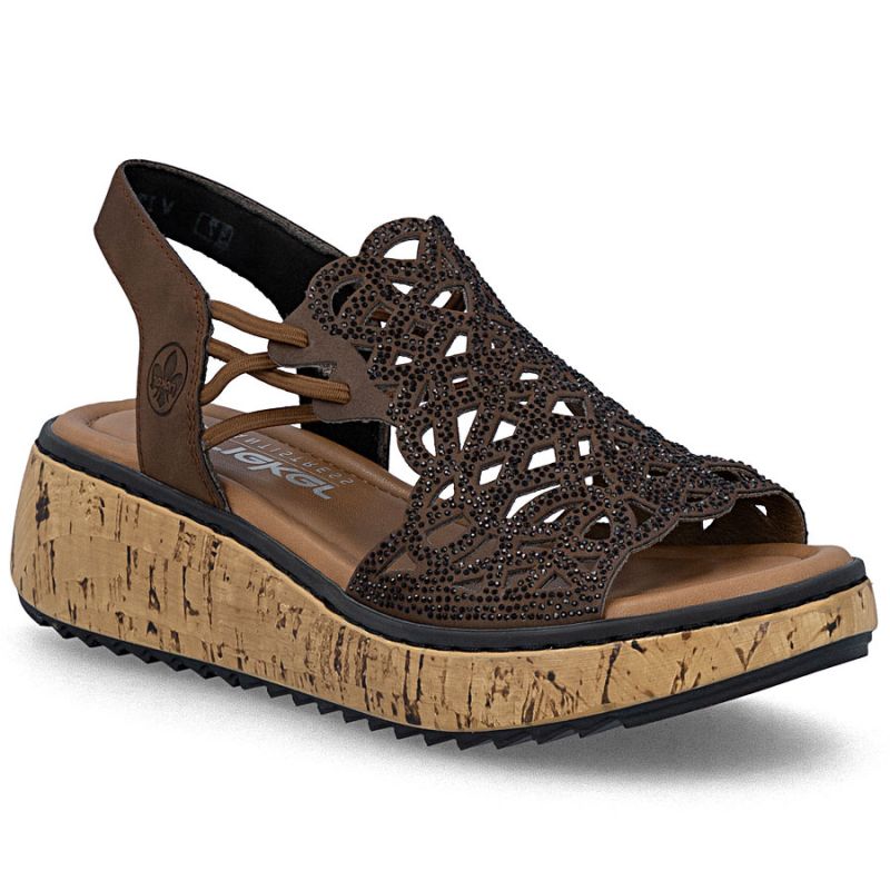 Rieker V1765-24 women's brown wedge sandals Rieker