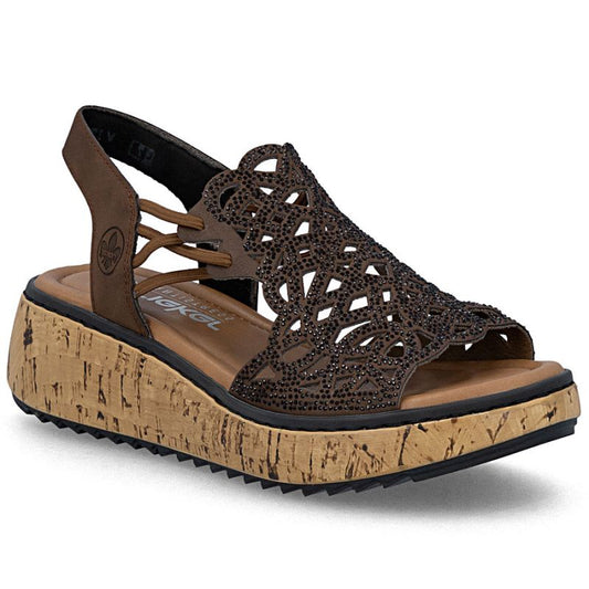 Rieker V1765-24 women's brown wedge sandals Rieker
