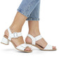 Women's leather sandals on a block heel white Remonte by Rieker D1K51-80