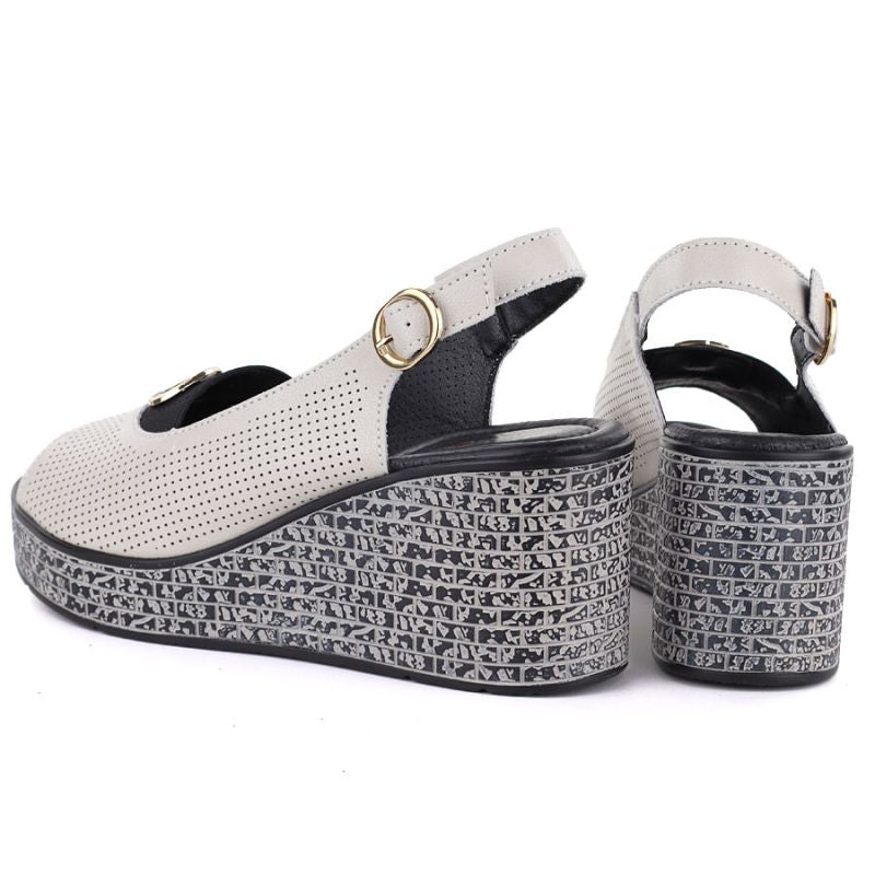 Women's leather wedge sandals with openwork beige S.Barski 7010 S.Barski