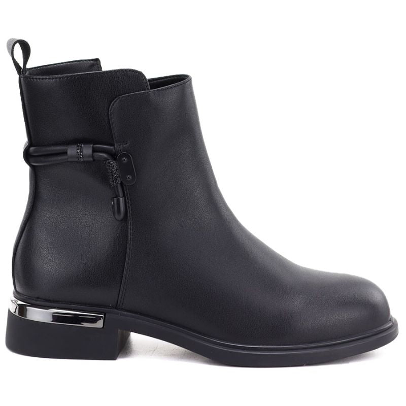 Women's black leather ankle boots D&A S.Barski MK62-7025