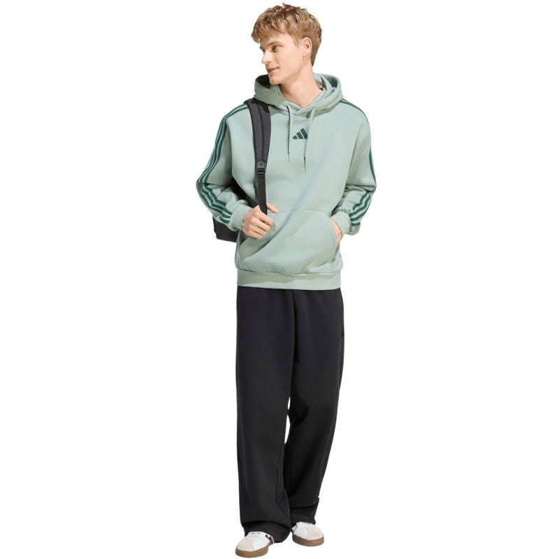 Men's adidas Essentials 3-Stripes Fleece Hoodie light green KY4172