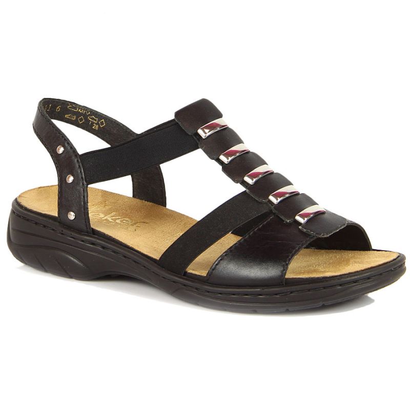 Black leather Roman sandals Rieker W 64580 Footwear/Outdoor Your Sports Performance