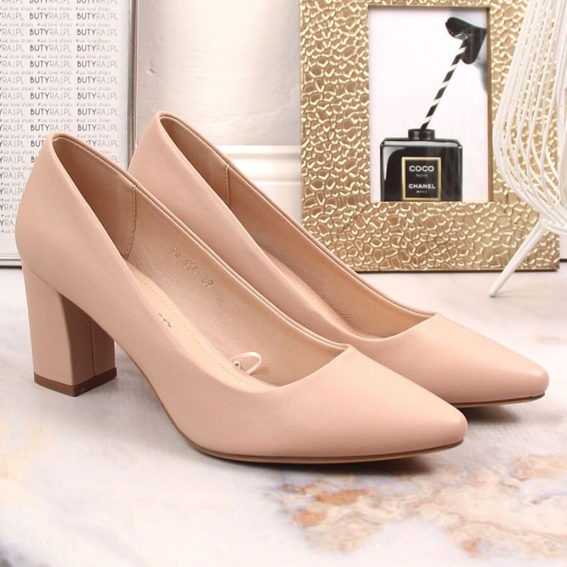 Women's nude pumps with a block heel Sergio Leone PB414 Footwear Your Sports Performance