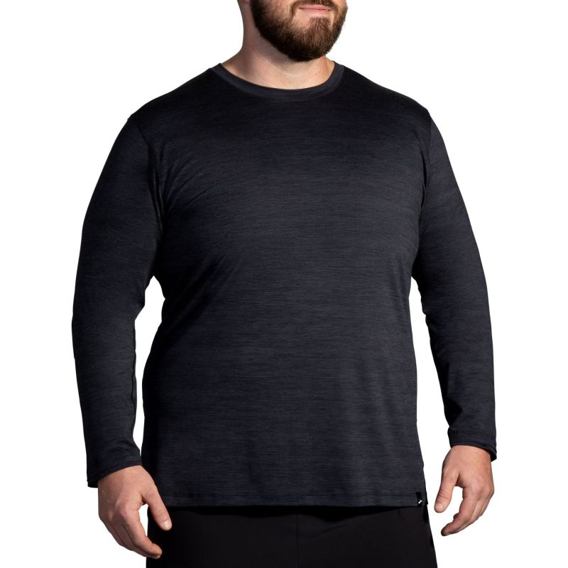 Men's Luxe Long Sleeve Running T-shirt, Black Import z Brooks/Brooks/Koszulki Your Sports Performance