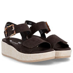 Women's brown leather wedge sandals Remonte by Rieker D1N54-25 Rieker