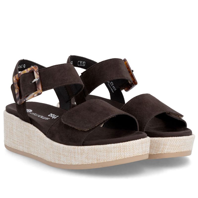 Women's brown leather wedge sandals Remonte by Rieker D1N54-25 Rieker