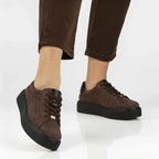 Women's leather platform sneakers, brown, Filippo DP6119