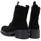 Women's leather ankle boots with a block heel and platform, black Vinceza 67009