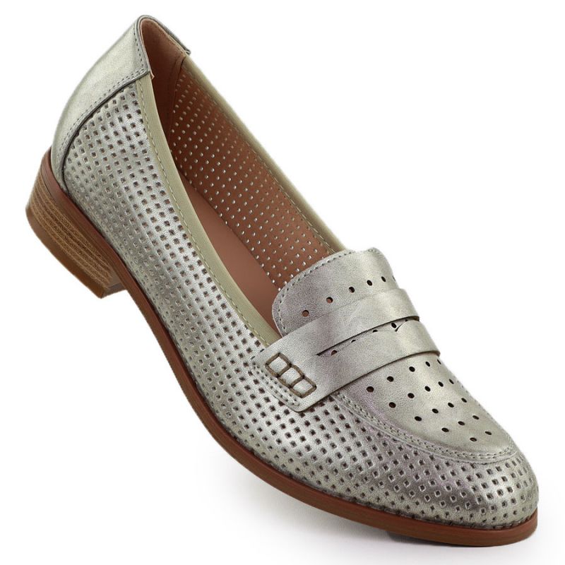 Women's openwork loafers, metallic gold, Potocki 12581 Footwear Your Sports Performance
