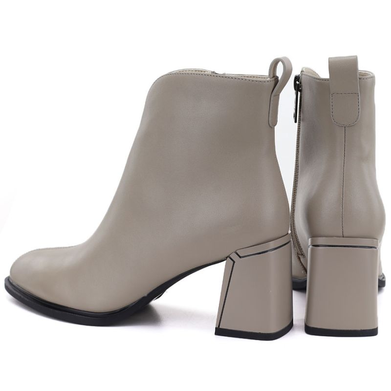 Women's beige leather high-heeled ankle boots Vinceza 67057
