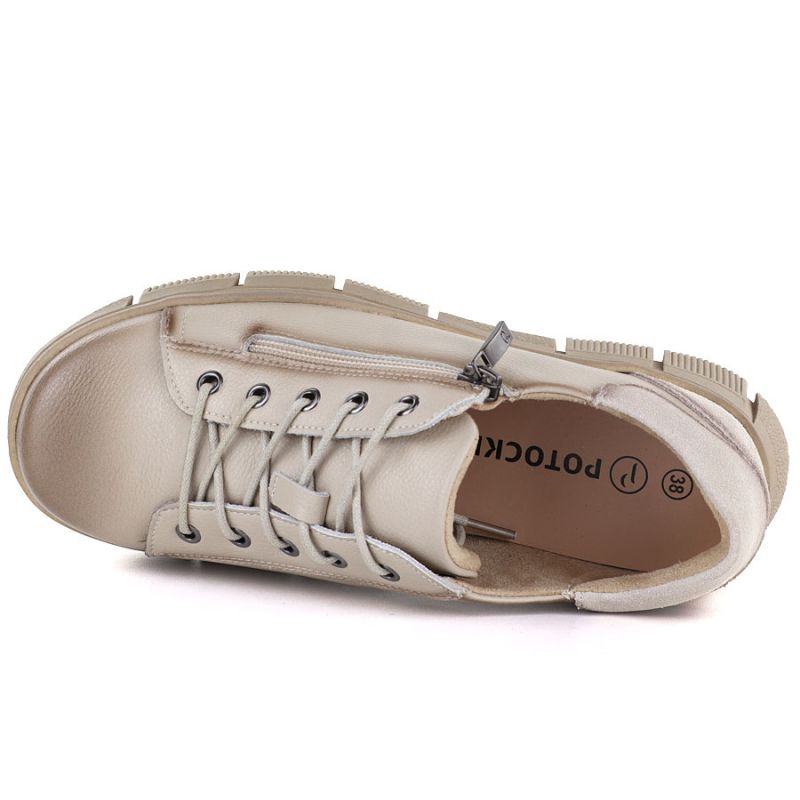Women's beige leather platform shoes Cambell 26-19305 Cambell