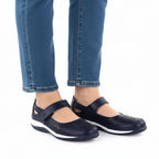 Women's leather openwork shoes with Velcro, navy blue Jezzi 9763 To be categorized Your Sports Performance