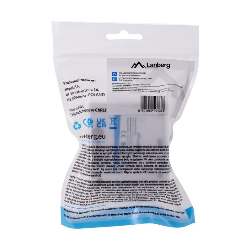 Lanberg OU6-0002-W surface-mounted socket (RJ-45; UTP; white) Kable, gniazda i wtyki/Puszki wyposażone Your Sports Performance