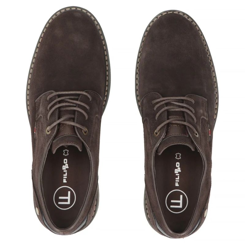 Men's casual leather shoes, suede, dark brown, Filippo MP8317