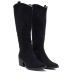Black suede cowboy boots with a block heel M.Daszyński SA261-6