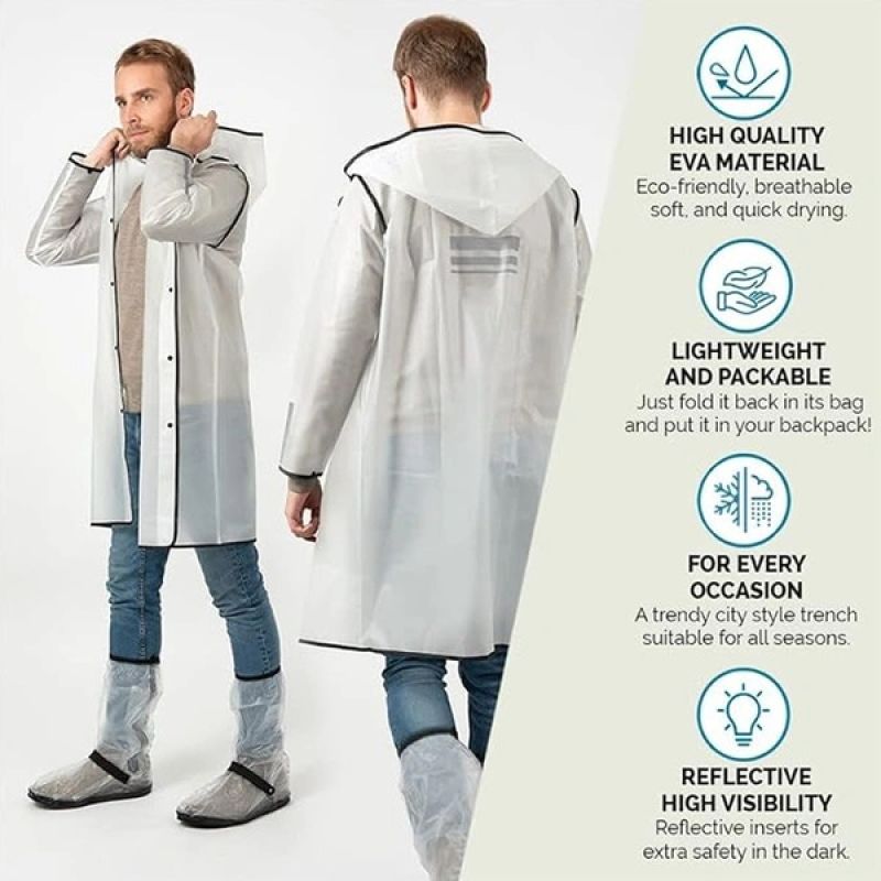 Perletti Men's Trench Raincoat, White, with Hood, Size S