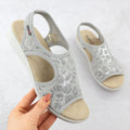 Women's elastic high heel sandals with floral pattern, gray Unisoft 7196 Footwear Your Sports Performance