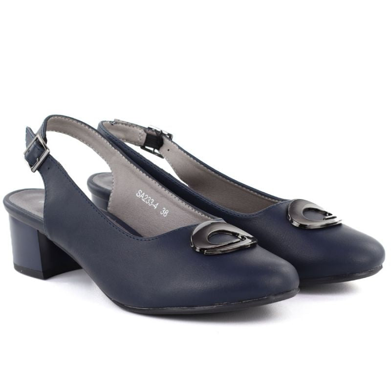 Women's navy blue open-heel pumps M.Daszyński SA233-4 M. Daszyński