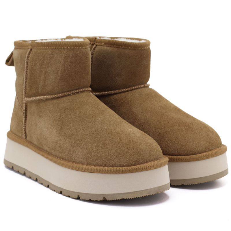 Women's leather ankle boots with platform, beige Big Star UU274692