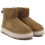 Women's leather ankle boots with platform, beige Big Star UU274692