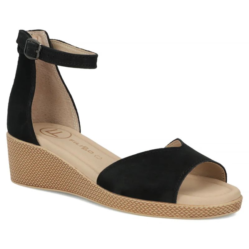 Women's leather wedge sandals, black, Filippo DS7635 Filippo