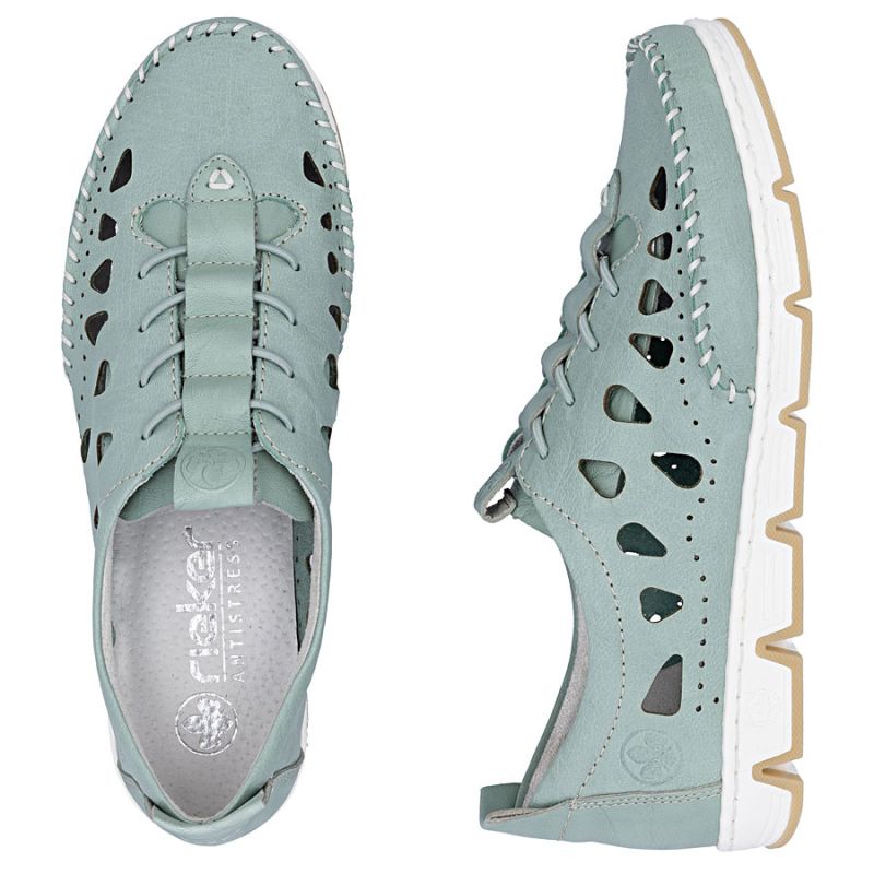 Women's leather openwork shoes green Rieker 49956-52 Rieker